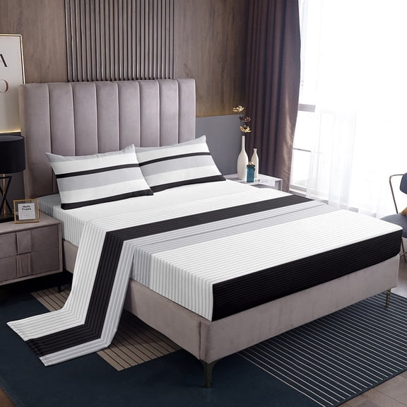 Erosebridal White Stripes Sheet Set Twin,Geometric Lines Bedding Sets Twin Size,Geometric Theme Twin Sheet Sets,Ultra Soft Abstract Room Decor,3pcs