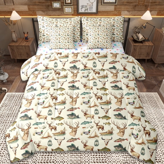Erosebridal Wild Animal Deer 7-Piece Twin Bedding Sets,Rustic Mallard Duck Bedding Comforter Set For Boys Kids,Reversible
