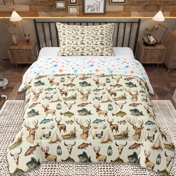Erosebridal Wild Animal Deer Twin Comforter Sets,Rustic Mallard Duck Bedding Set For Boys Kids, Reversible 2pcs