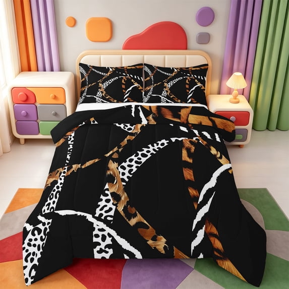 Erosebridal Wild Animal Pattern King Size Comforter Sets,Classic Cheetah Comforters King Size,Black Reversible,3pcs,1 Comforter and 2 Pillowcases