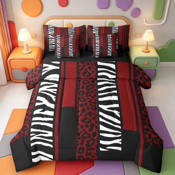 Erosebridal Wild Animal Print 7 Pieces Full Size Bedding Sets,Chic Cheetah Full Size Bed in a Bag,Black Reversible