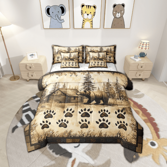 Erosebridal Wild Bear Bedding Sets Full Size, Rustic Lodge Cabin Comforter Sets with Sheets, Jungle Wildlife Room Decor Breathable 7pcs