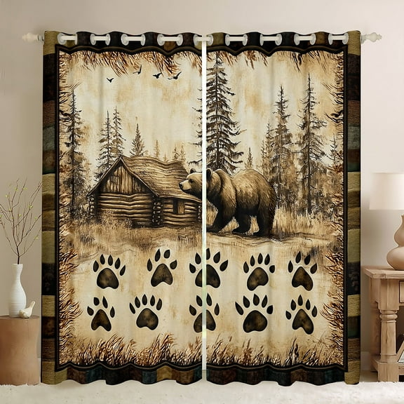 Erosebridal Wild Bear Curtains Pack of 2 (52x63), Rustic Lodge Cabin 30%-50% Black Out Curtains, Jungle Wildlife Room Decor