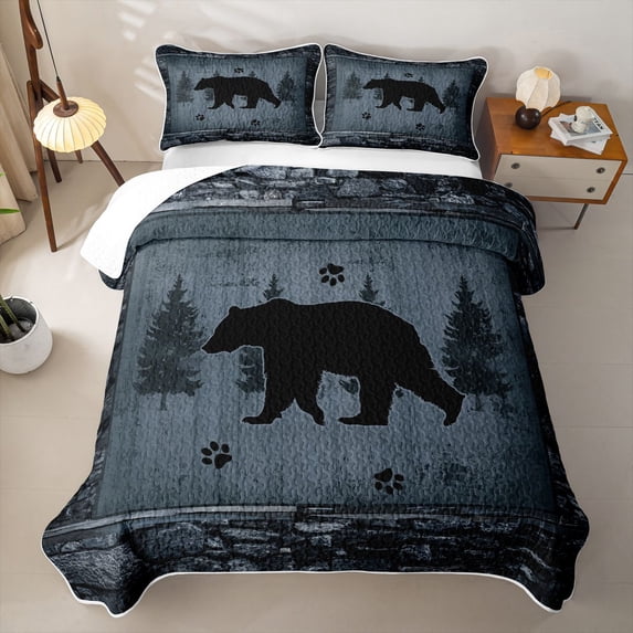 Erosebridal Wild Bear Silhouette Quilt King,Rustic Farmhouse Cabin King Coverlet Set For Boys,3pcs