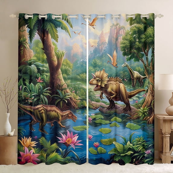 Erosebridal Wild Dinosaur Black Out Curtains for Kids, Ancient Jungle Wildlife Curtains Pack of 2 (42x63 Each)