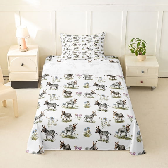 Erosebridal Wild Donkey Twin Sheet Sets,Rustic Plant Flowers Bedding For Boys Teens 3-Piece