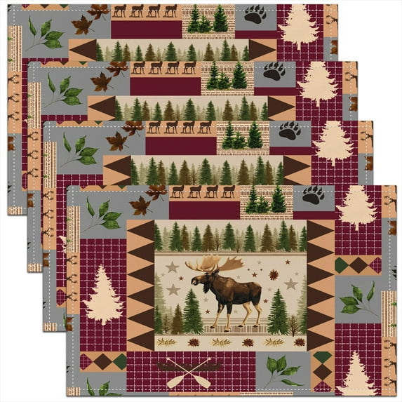Erosebridal Wild Elk Deer Place Mats Set of 4 for in Door Dinning, Rustic Lake Paddle Farmhouse Table Place Mats for in Door Dining