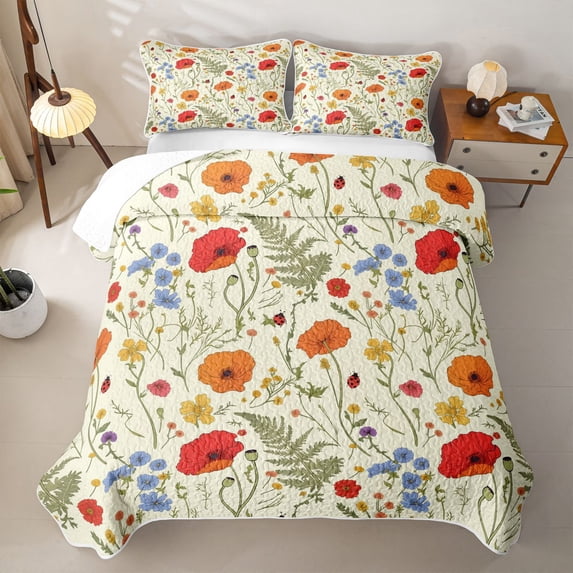 Erosebridal Wild Flower Print Quilt Full,Multicolor Wildflower Full Bedspread Sets For Girls,3-Piece