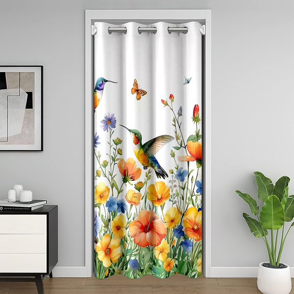 Erosebridal Hummingbird Door Curtain Panel 52x84,Colorful Floral Flower Door Curtain For Doorways 52x84,Animal Wildlife Bedroom Decor