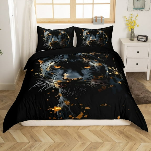 Erosebridal Wild Leopard Cheetah Duvet Cover Full, Woodland Animal Comforter Cover Full, Reversible 3pcs, (No Comforter)
