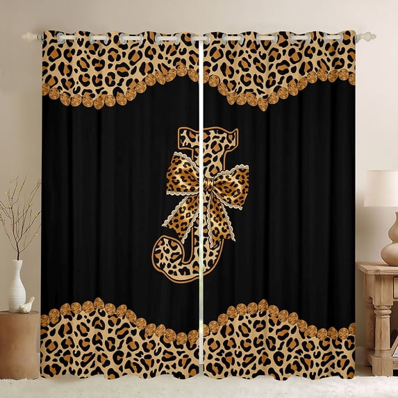 Erosebridal Wild Leopard Print Black Out Curtains,Cheetah Bows Theme First Letter J Kids Curtains Pack of 2 (42x63 Each) For Girly