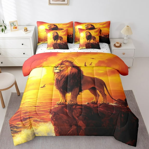 Erosebridal Wild Lion Bed in a Bag Queen Size, Ocean Wave Bed Set, Woodland Animal Wildlife Home Decor Ultra Soft 7pcs