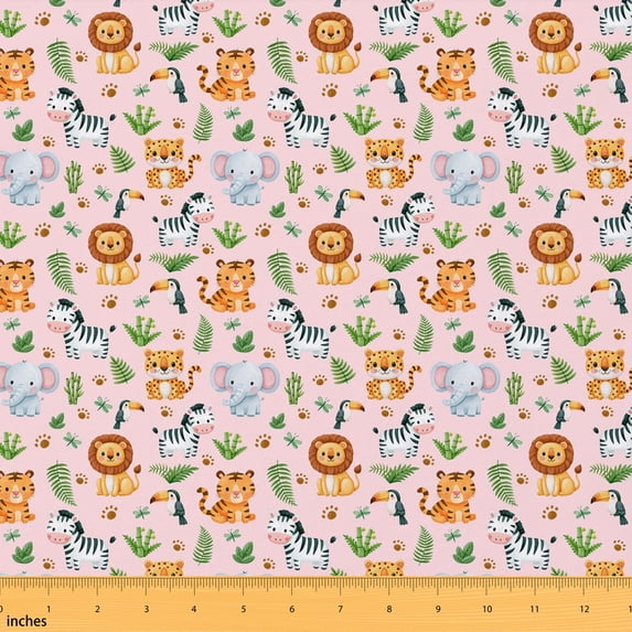 Erosebridal Wild Lion Fabric by the Yard 10 Yards Jungle Animal Home Decor Fabric by the Yard, Light Pink