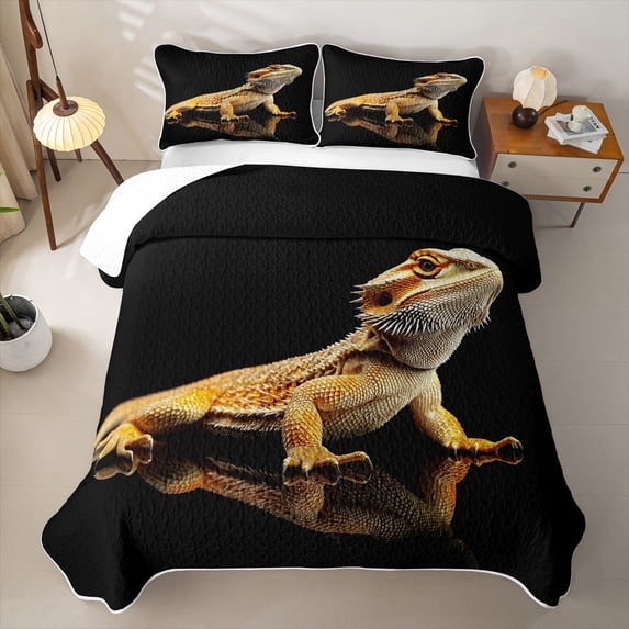 Erosebridal Wild Lizard Quilt King,3D Cartoon Animals Pattern King Coverlet Set For Boys,3 Pieces