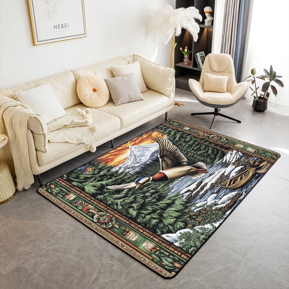 Erosebridal Wild Mallard Duck Area Rugs For Living Room 6'6" x 4'11", rustic Lake House Farmhouse Bedroom Rugs, Non Slip