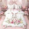 thumbnail image 1 of Erosebridal Wild Rabbit 7-Piece Twin Bedding Sets,Pink Flowers Blossom Bedding Comforter Set For Girls Teens,Reversible, 1 of 7