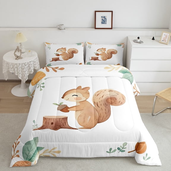 Erosebridal Wild Squirrel Bedding Sets King with Comforter,Cartoon Animal Duvet Insert,Autumn Plant Tree Comforter Sets King Size For Kids,Microfiber Bedroom Decor,3pcs