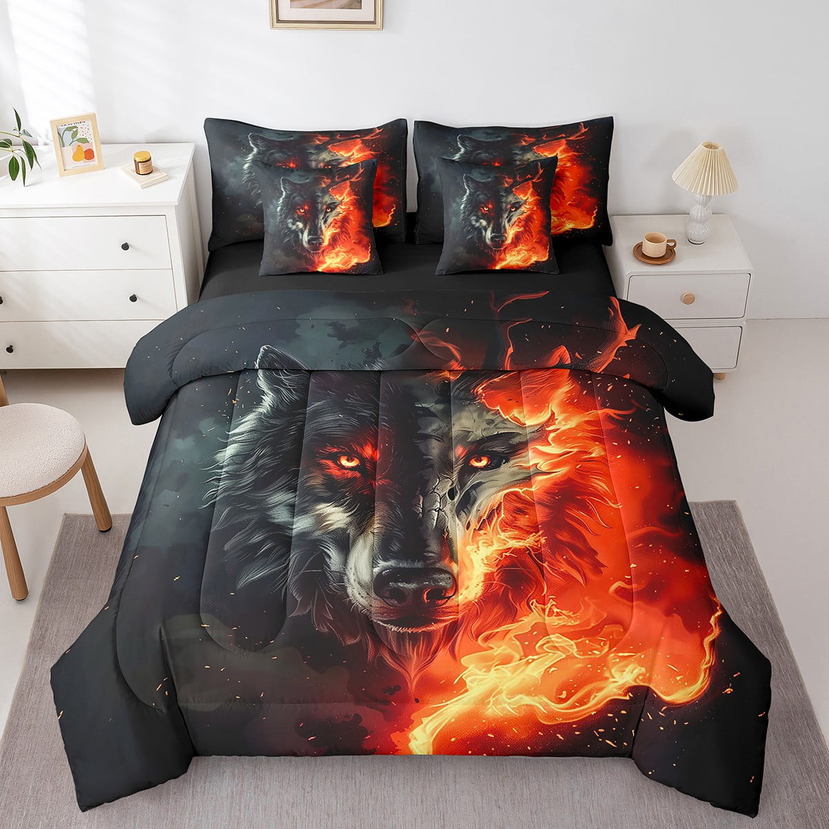 Erosebridal Wild Wolf Bedding Queen Size Jungle Animal Bed Set 3D Flame erosebridal-wild-wolf-bedding-queen-size-jungle-animal-bed-set-3d-flame