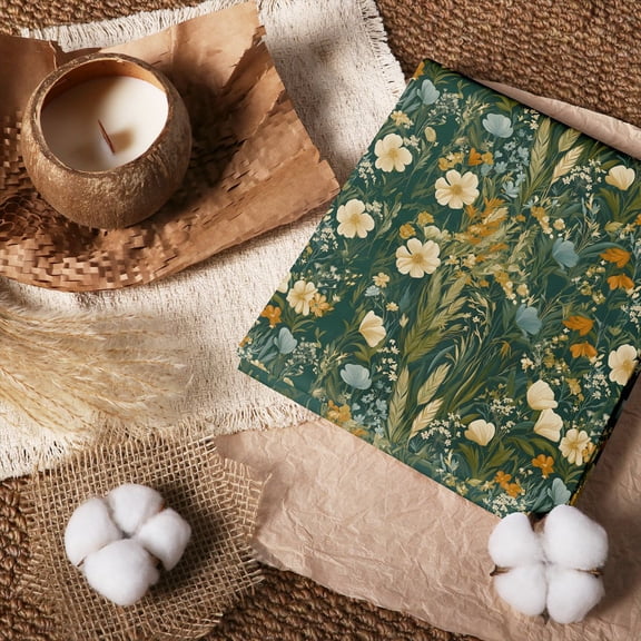 Erosebridal Wildflower Bouquet Green 100% Cotton Fabric by the Yard 1 Yard, Lush Meadow Home Decor Fabric by the Yard