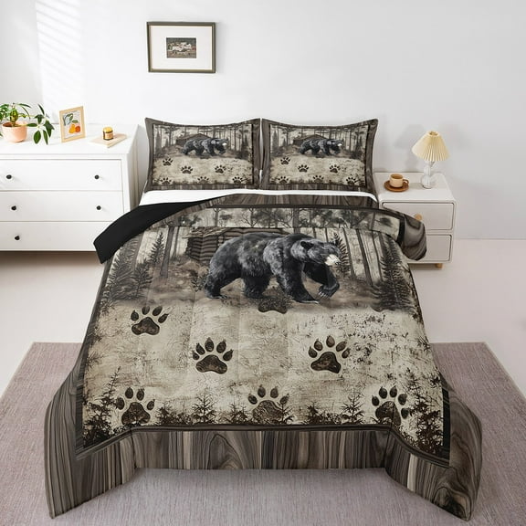 Erosebridal Wildlife Bear Comforter Sets Queen Size,Rustic Cabin Bedding Queen Comforter Set,Jungle Animal Bedding Sets Queen with Comforter,Super Cozy Woodland Room Decoration,Reversible,3 Pieces