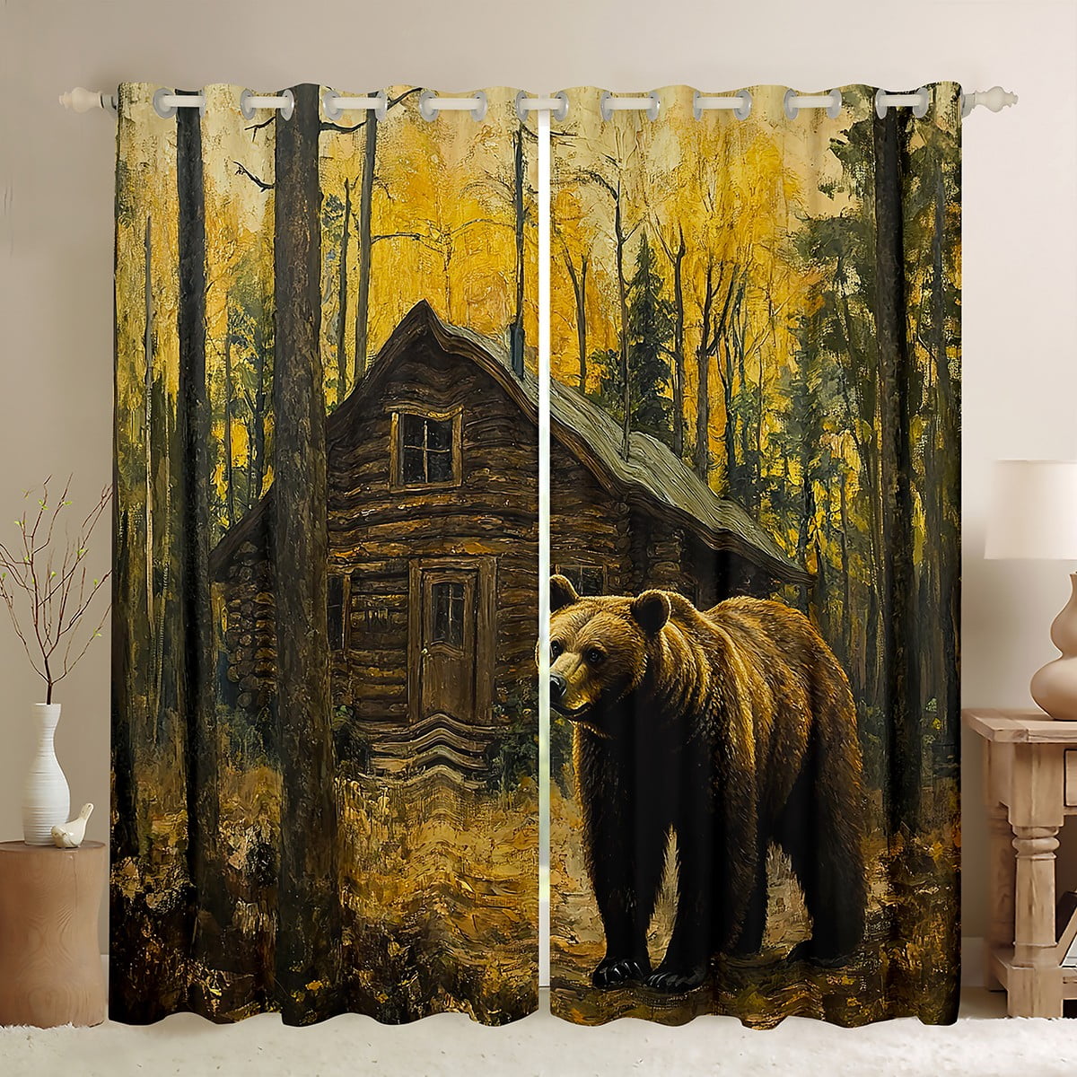 Erosebridal Wildlife Bear Curtains for Living Room, Rustic Farmhouse 30 ...
