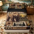 thumbnail image 1 of Erosebridal Wildlife Collage Pattern Zipper Queen Comforter Set with Fitted Sheet and 2 Pillowcases,Wood Panel Print Zipper Bedding Set,Tan Brown Green,Black Reversible, 1 of 6