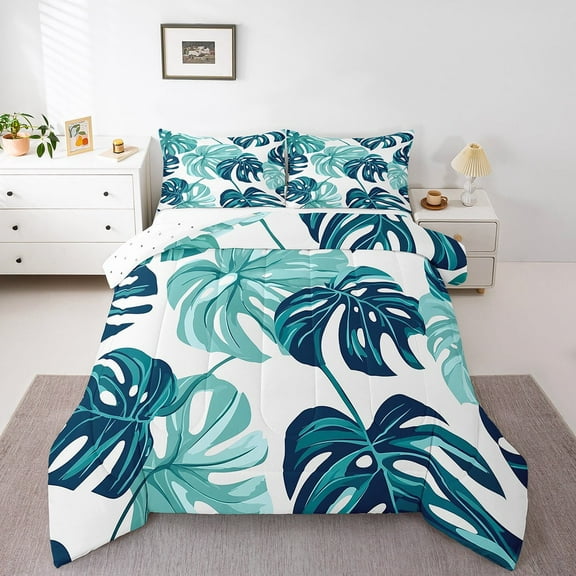 Erosebridal Blue Plants Comforter Sets,Botanical Theme Comforters & Duvets,Leaves Room Decorative,Reversible,Breathable,2pcs