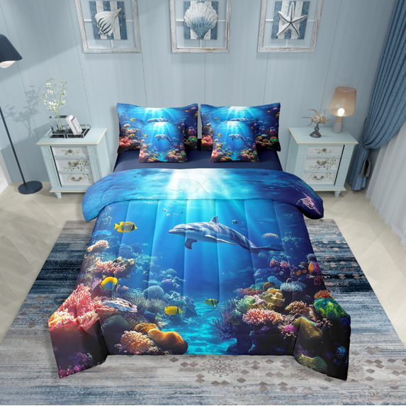 Erosebridal Wildlife Dolphin Bedding Queen Size,Ocean Animal Bedding Sets Queen Size,Sealife Decor,Reversible,Super Cozy,7pcs