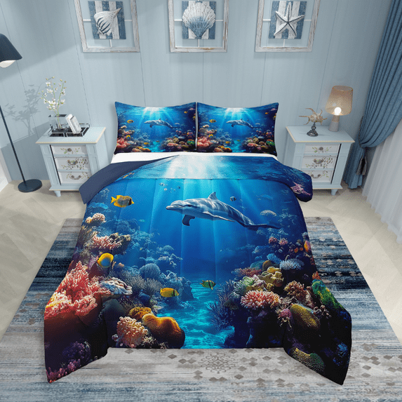 Erosebridal Wildlife Dolphin Bedding Twin Comforter Set,Ocean Animal Down Comforter,Sealife Decor,Reversible,Lightweight,2 Piece
