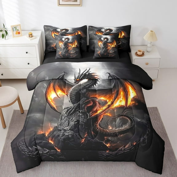 Erosebridal Wildlife Dragon Bedding Queen Size,Magic Animal Bedding Sets Queen Size,Room Decorative,Reversible,Lightweight,7 Pieces