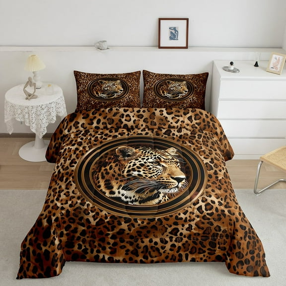 Erosebridal Wildlife Leopard Bedding Queen Comforter Set, Cheetah Print Down Comforter, Jungle Animal Reversible Comforters & Duvets, Super Cozy Room Decor, 3 Pieces