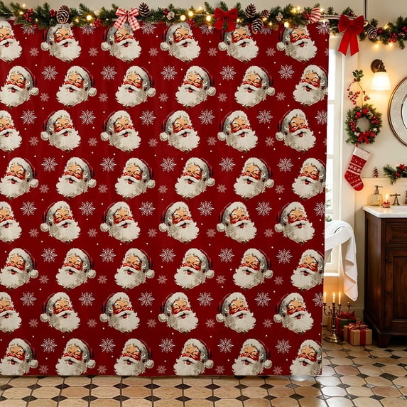Manfei Winter Christmas Waterproof Shower Curtain 72Wx84L, Red