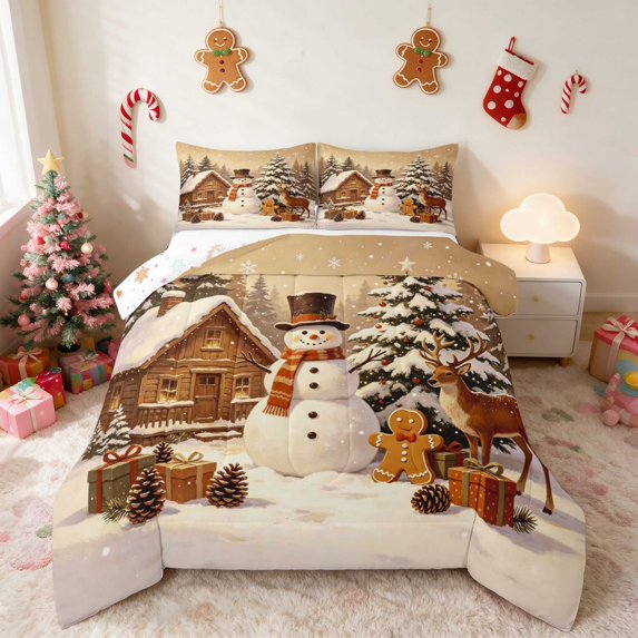 Manfei Winter King Size Comforter Sets Christmas Comforters King Size, Peach Pink 3-Pieces 1 Comforter and 2 Pillowcases, Xmas Reversible