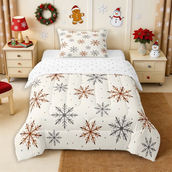 Erosebridal Winter Snowflakes Twin Comforter Sets 2pcs,Happy Xmas Bedding Set,Beige,Reversible,1 Comforter and 1 Pillowcase