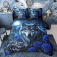 thumbnail image 1 of Erosebridal Wolf Family with Blue Roses Print Bedding Comforter Set, Jungle Night Full Bedding Set for Men and Women, Black Reversible 7 Pieces, 1 of 6