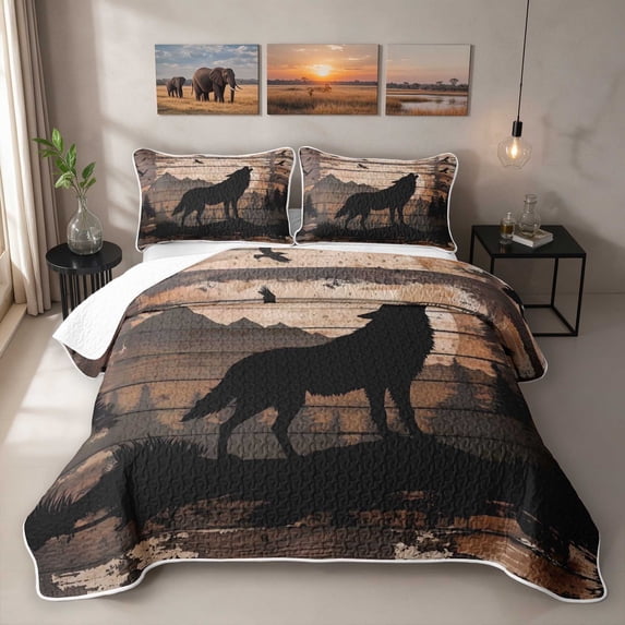 Erosebridal Wolf Quilt Full, Howling Moon Full Bedspread Sets, 3 Pieces 1 Coverlet and 2 Pillowcases