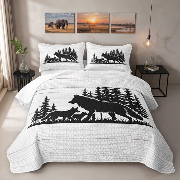 Erosebridal Wolf Twin Quilt Set, Wood Forest Silhouette Twin Coverlet Set, 2pcs 1 Bedspread and 1 Pillowcase