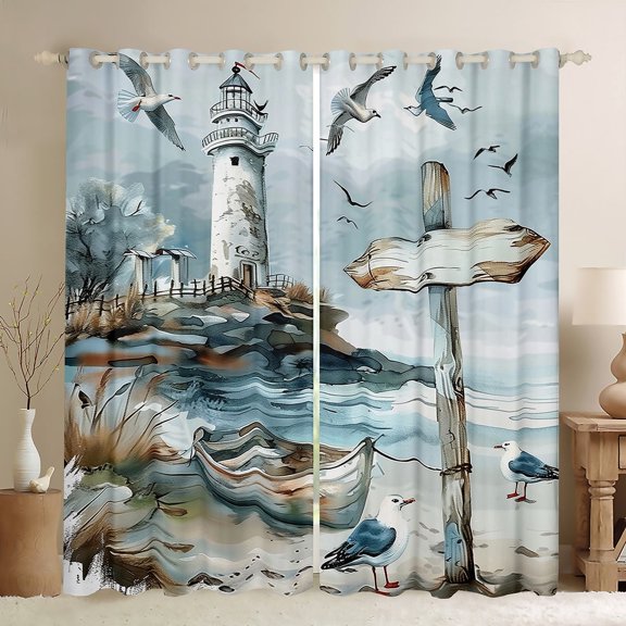 Erosebridal Wooden Boat Curtains Pack of 2 (38x45), Beach Marine 30%-50% Black Out Curtains, Sea Bird Decor