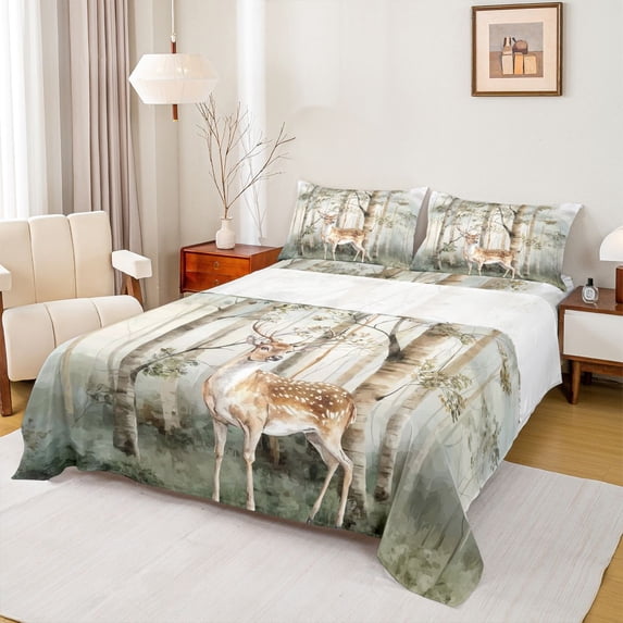 Erosebridal Woodland Animal Bear Full Size Sheets 4-Piece For Teens Adults,Watercolor Jungle Wildlife Bed Sheets For Boys Girls