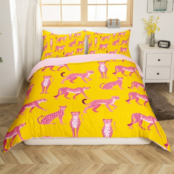 Erosebridal Woodland Cheetah Comforter Cover King, Jungle Animal Bedding King Size, Leopard Print Bedroom Decoration, Reversible 3pcs (No Comforter)