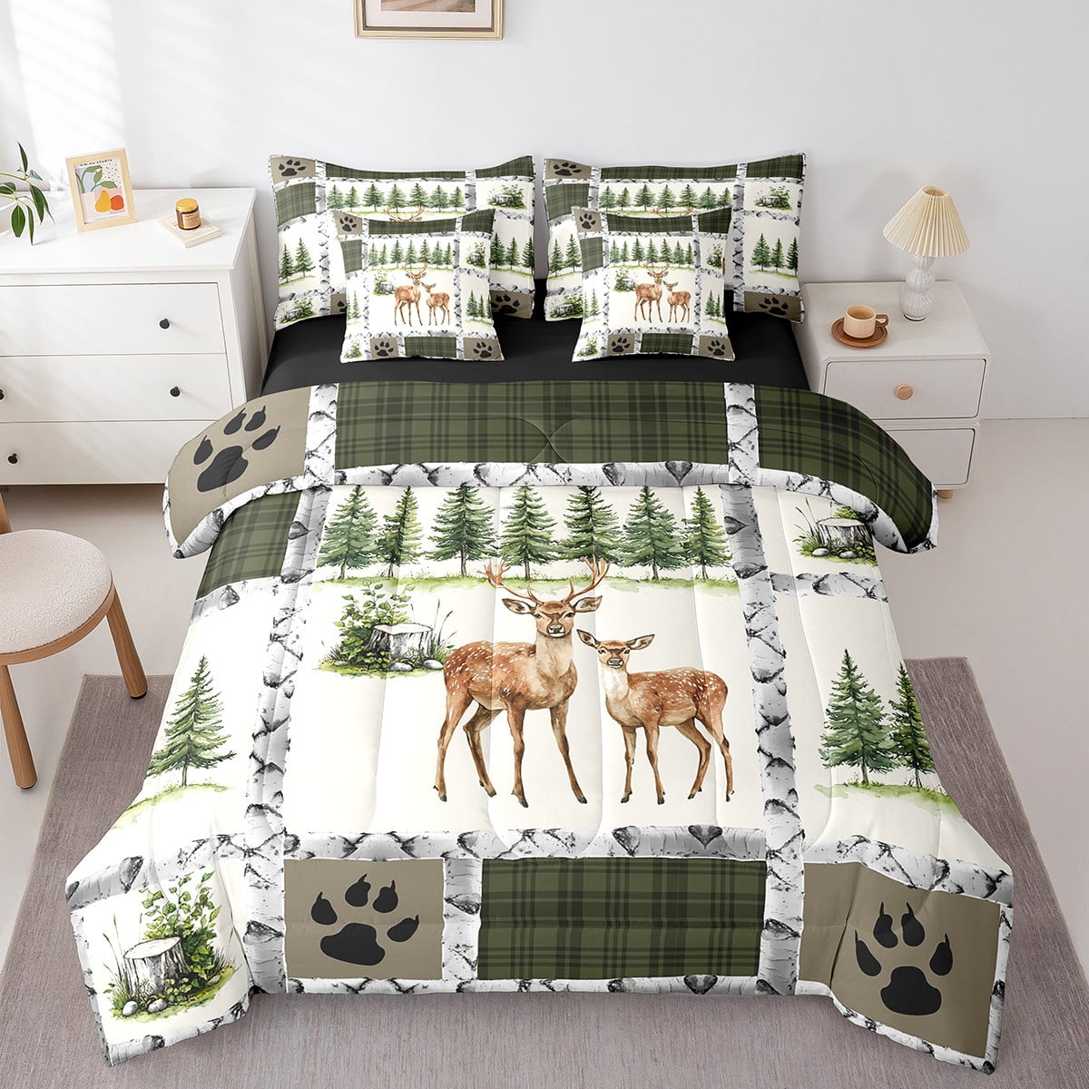 Erosebridal Woodland Deer Bedding Queen Size, Retro Farmhouse Lodge ...