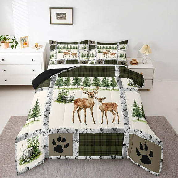 Erosebridal Woodland Deer Bedding Twin Comforter Set, Retro Farmhouse Lodge Cabin Down Comforter, Reversible 2-Piece