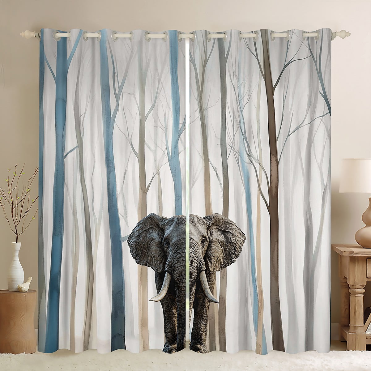 Erosebridal Woodland Elephant Curtains Pack Of 2 38X54 Wildlife Themed Photo Inspiration