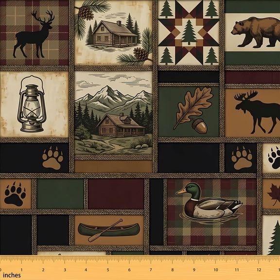 Erosebridal Woodland Patchwork Fabric by the Yard 1 Yard, Cabin Moose Home Decor Fabric by the Yard