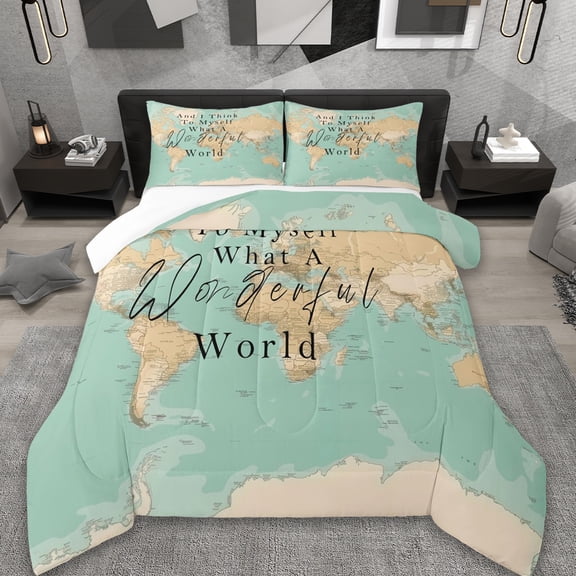 Erosebridal World Map Bedding Sets Queen with Comforter,Nautical Theme Duvet Insert,World Country Geography Comforter Sets Queen Size For Teens,Ultra Soft Bedroom Decor,3pcs