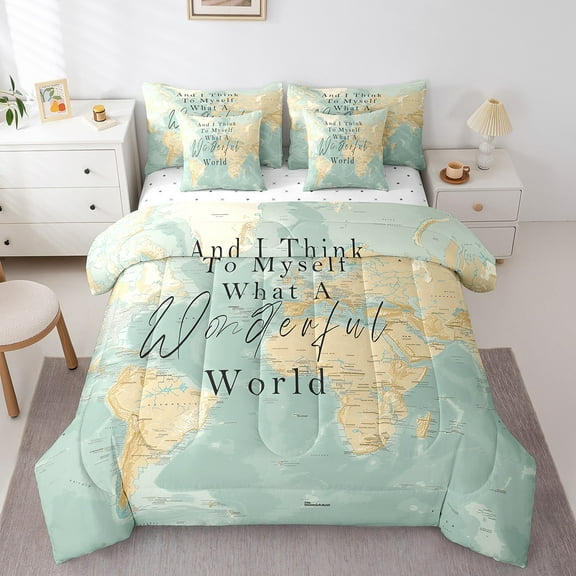 Erosebridal World Map Bedding Sets Twin Size,Nautical Theme Comforter Sets With Sheets,Teens Bedroom Decor,Breathable,7Pcs