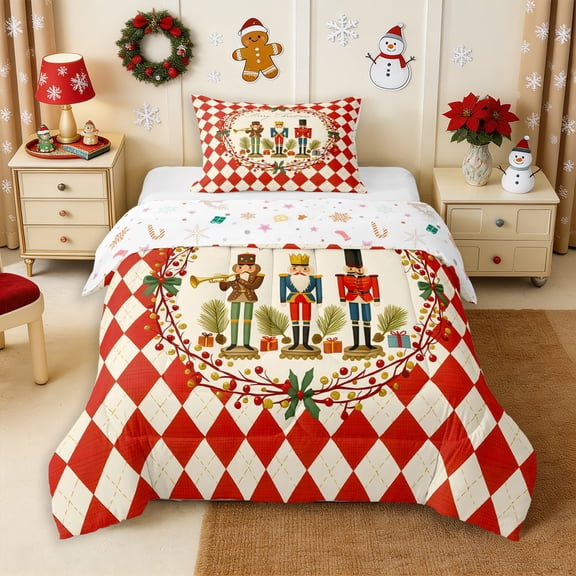 Erosebridal Xmas Nutcracker Twin Comforter Sets 2pcs,Merry Christmas Bedding Set,Red,Reversible,1 Comforter and 1 Pillowcase