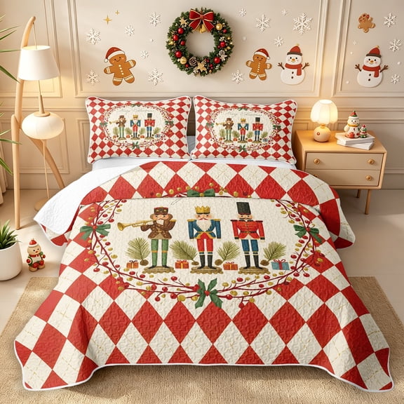 Erosebridal Xmas Nutcracker Twin Quilt Set 2 Pieces,Merry Christmas Twin Coverlet Set,Red,1 Bedspread and 1 Pillowcase