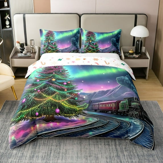 Erosebridal Xmas Tree 100% Cotton Duvet Cover Twin Size, Psychedelic Aurora Bedding Sets Twin Size, 2-Piece, Reversible (No Comforter)