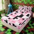 thumbnail image 1 of Erosebridal Y2K Pink Pixel Grid Zipper Full Size Comforter Sets with Fitted Sheet and 2 Pillowcases,High Contrast Dark Block Accent Zipper Bedding Set,Hot Pink Black White,4pcs,Reversible, 1 of 6